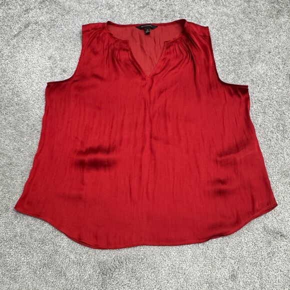 Banana Republic Satin Blouse Tank Top Womens Medium Autumn Orange Split Neck - Picture 1 of 12